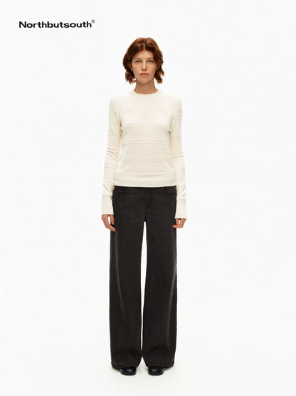 3d Embossed Textured Slim Fit Pullover Women&