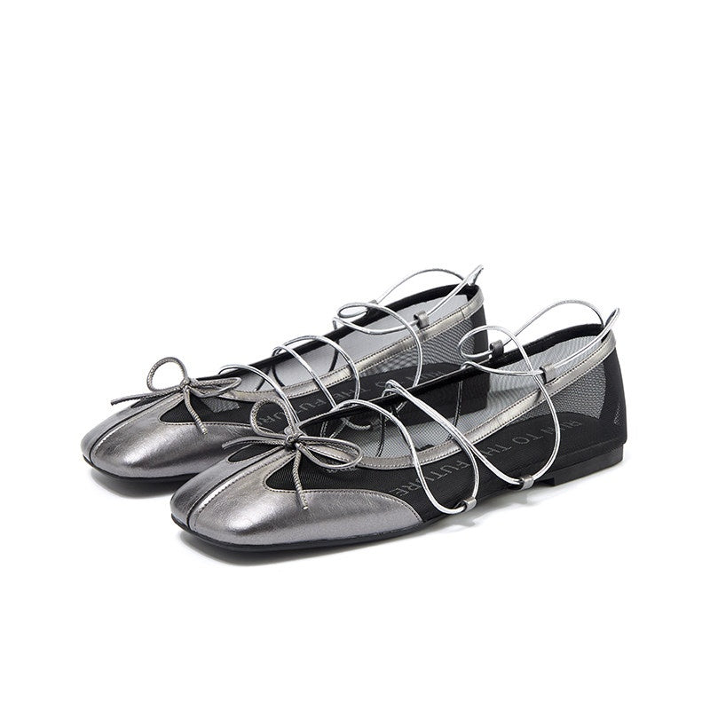RUN TO THE FUTURE Bow Detail Square Toe Slip On Ballet Casual Sheepskin Lined Everyday Flats