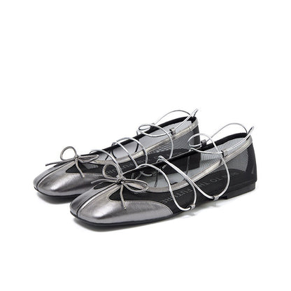 RUN TO THE FUTURE Bow Detail Square Toe Slip On Ballet Casual Sheepskin Lined Everyday Flats
