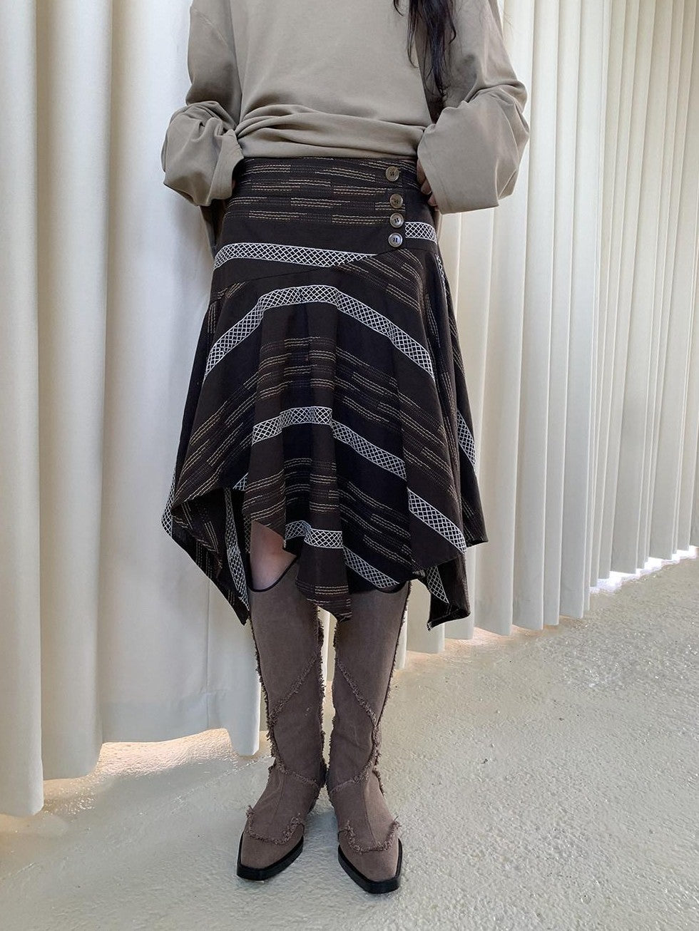 Dorydory Embroidered Striped Asymmetric Long Women&