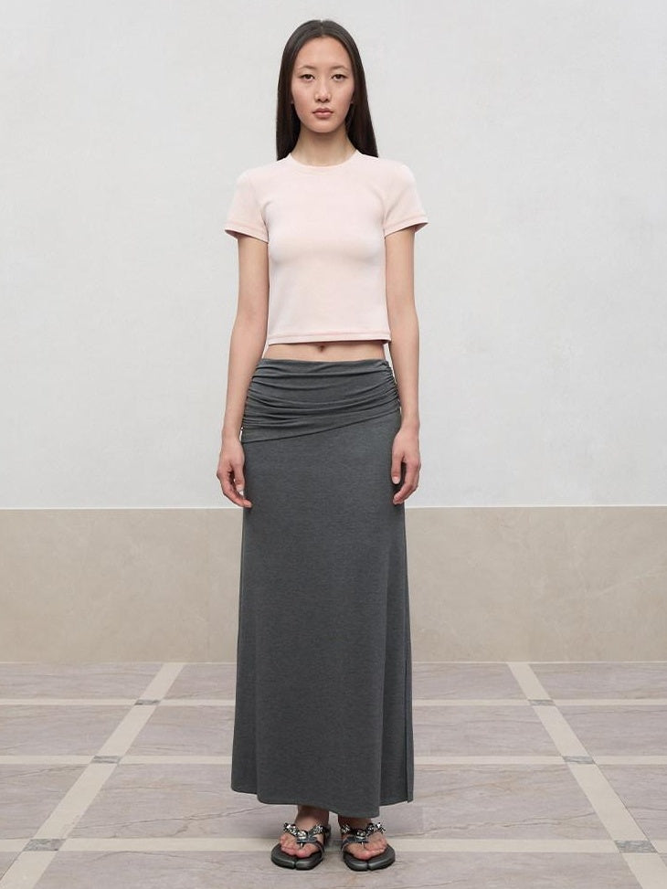 RUN TO THE FUTURE Lyocell Stretch Ruched Princess Midwaist Women City Commute Maxi Skirts