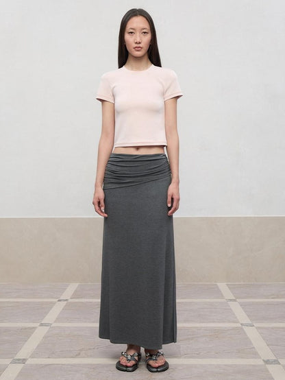 RUN TO THE FUTURE Lyocell Stretch Ruched Princess Midwaist Women City Commute Maxi Skirts