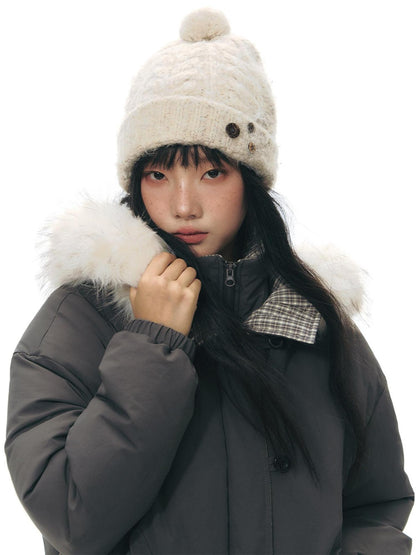 NAPSNAPS White Fur Hooded Double Collar Faux Two Piece Women&