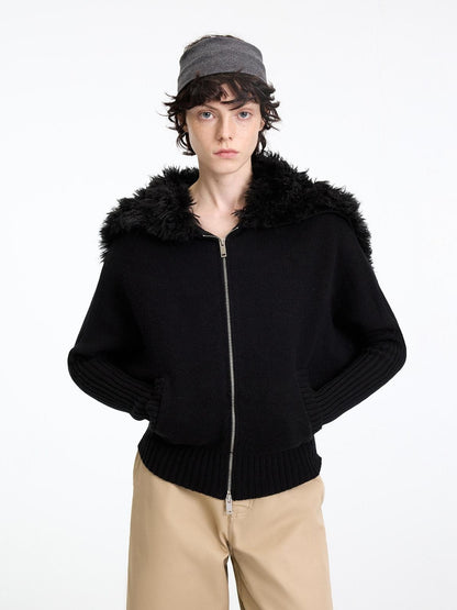 RUN TO THE FUTURE Soft Wool Blend Hooded Patchwork Vintage Loose Fit Zipper Knit Cardigans
