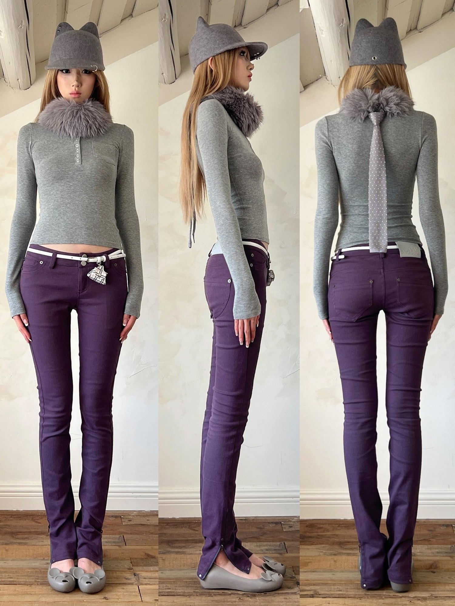nit alcove High Stretch Printed Cotton Low Waist Slim Button Fly Straight Pants
