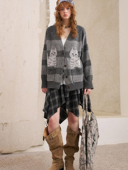DIDDI MODA Symmetrical Cat Stripe Relaxed Oversized Women&