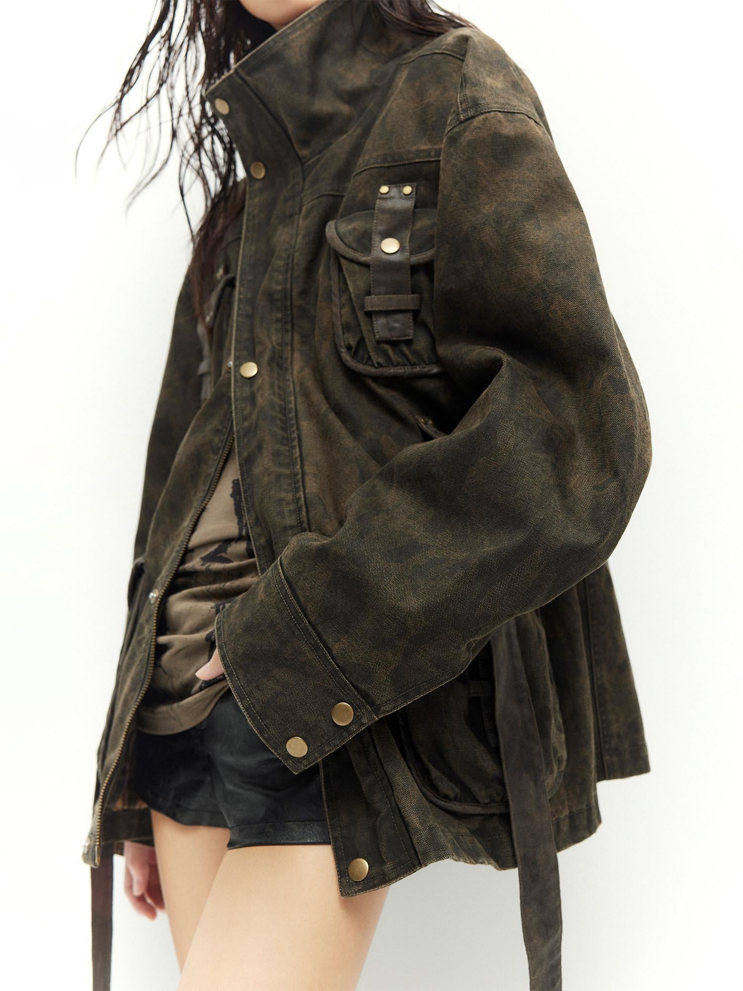 Low pixel Insulated Utility Slim Multi Pocket Stand Collar Women Cropped Jackets