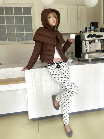 nit alcove High Stretch Printed Cotton Low Waist Slim Button Fly Straight Pants