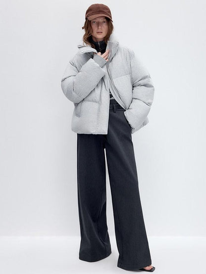 RUN TO THE FUTURE Warm 90 Percent White Duck Down Retro Straight Fit Cotton Gray Down Jackets