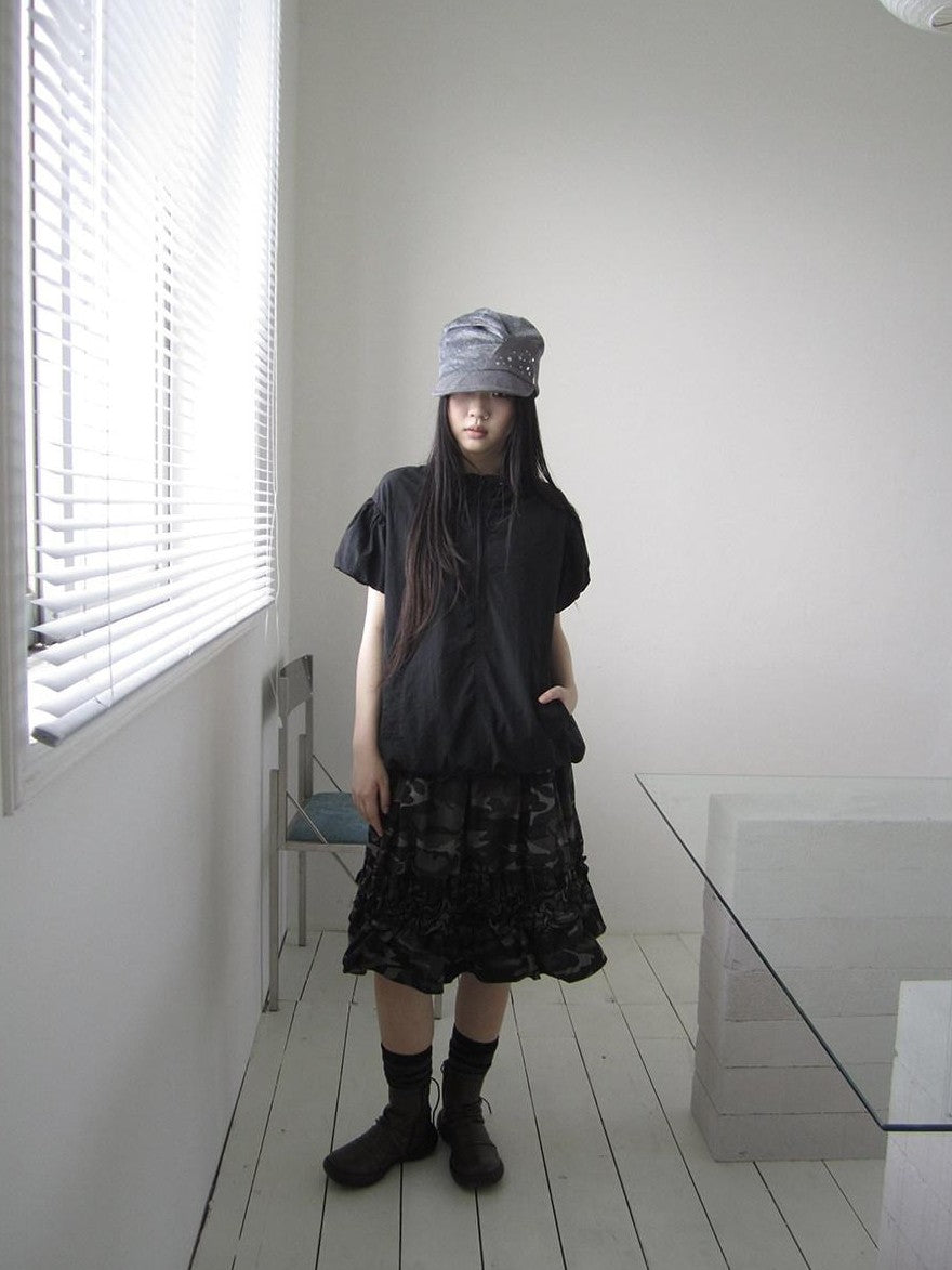 ang project Camouflage Ruffle Edge Patchwork Elastic Waist Women&