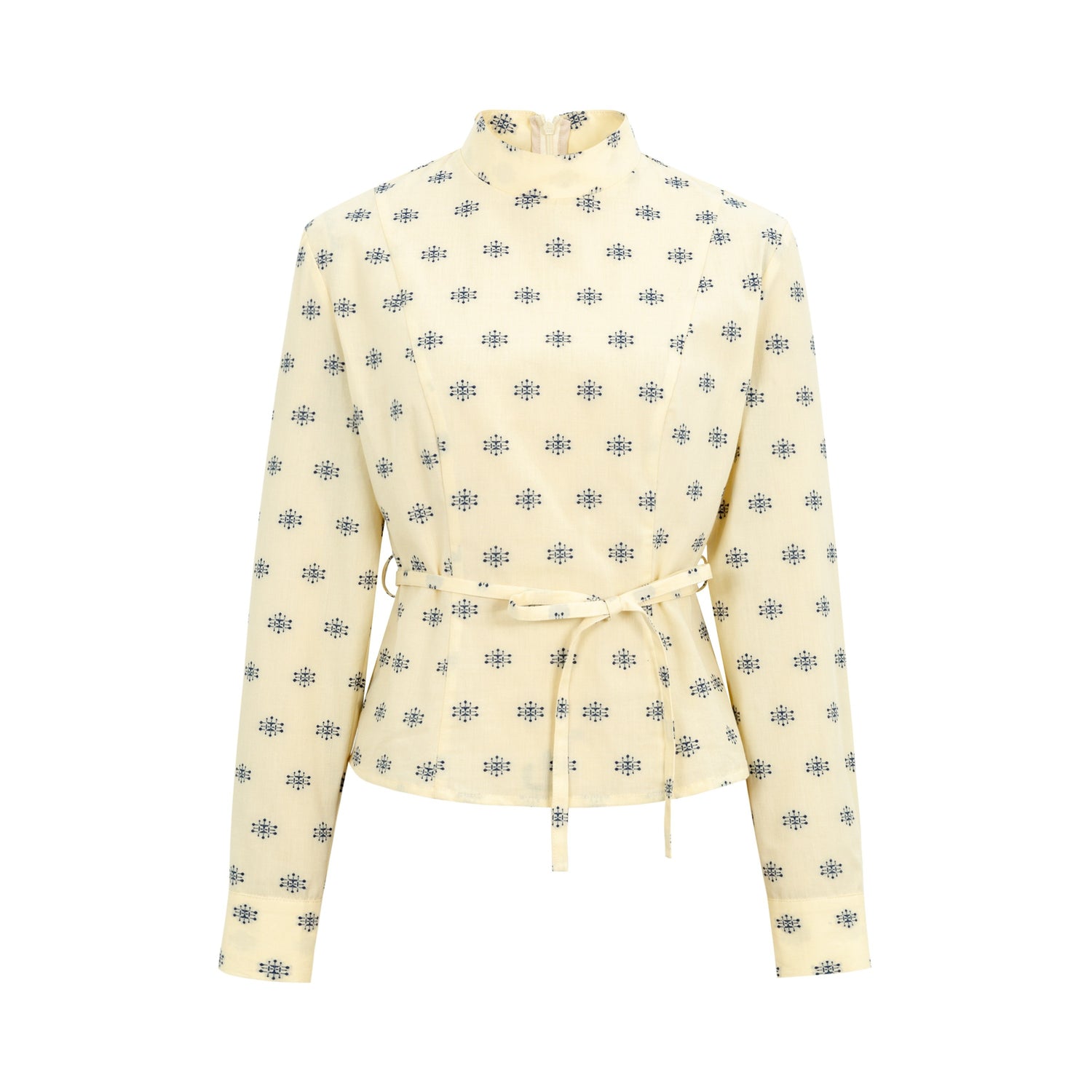 Dorydory_Beige_Chinese_Floral_Stand_Collar_Tie_Waist_Women&