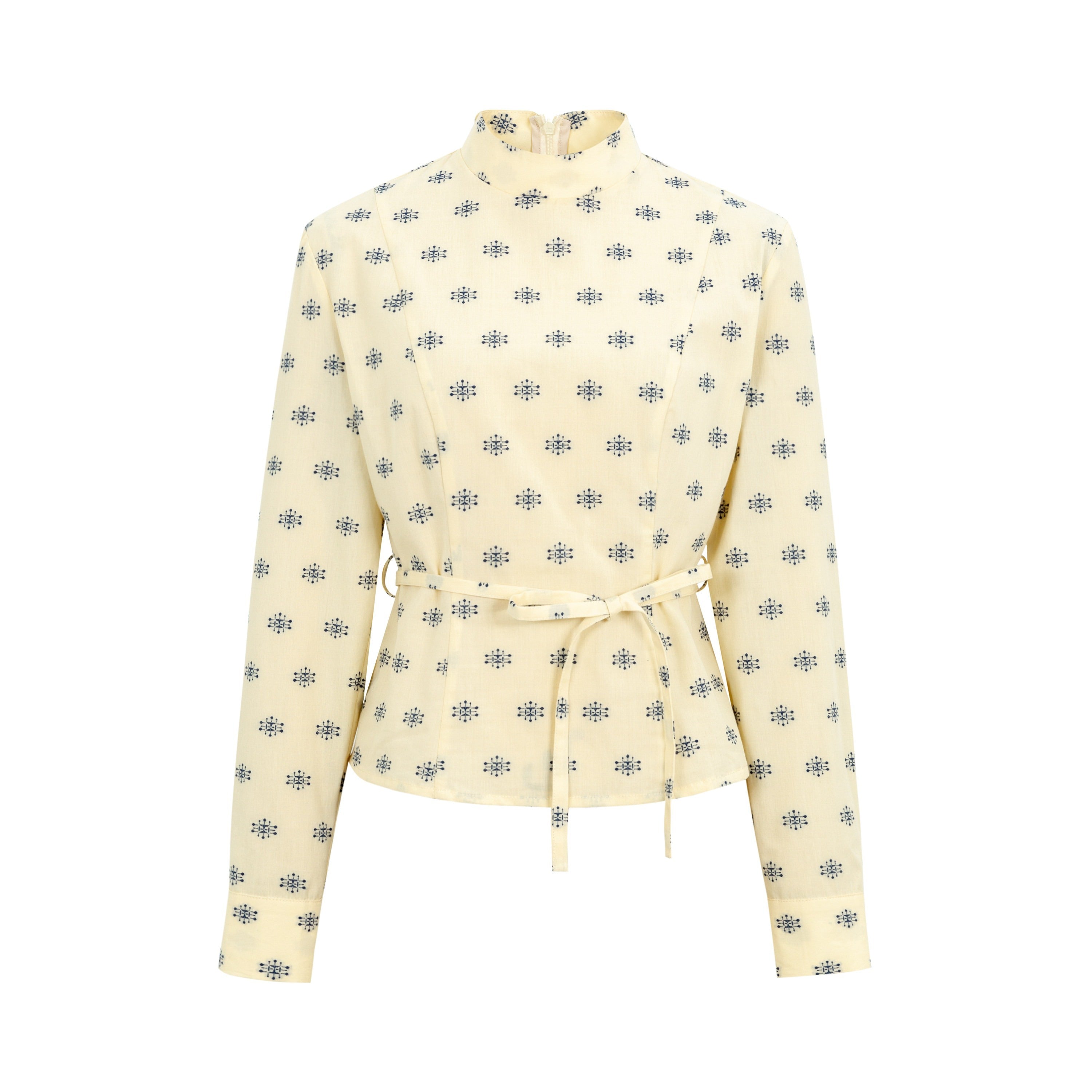 Dorydory_Beige_Chinese_Floral_Stand_Collar_Tie_Waist_Women&
