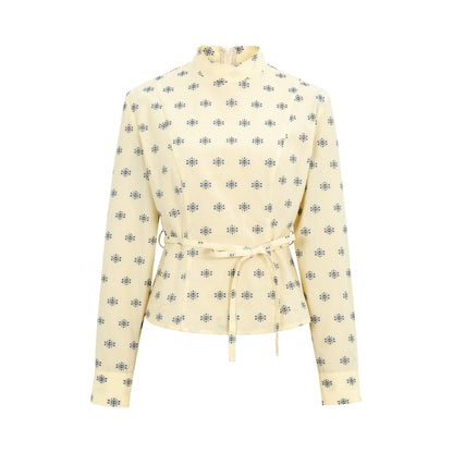 Dorydory_Beige_Chinese_Floral_Stand_Collar_Tie_Waist_Women&