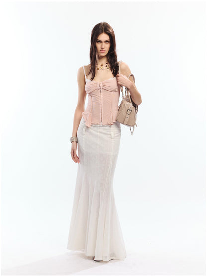 2th Desire High Waist Lyocell Cotton Patchwork Fishtail Tie Waist Women Maxi Skirts