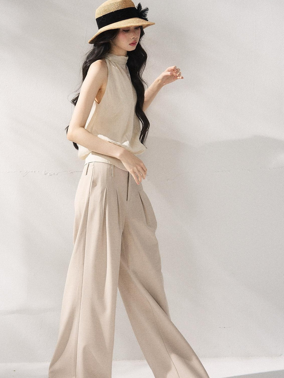 7Shiftin Comfort Stretch Natural Waist Casual Straight Hem Women Khaki Wide Leg Pants