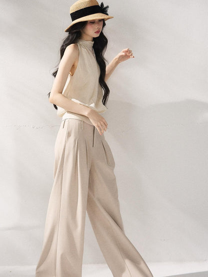 7Shiftin Comfort Stretch Natural Waist Casual Straight Hem Women Khaki Wide Leg Pants
