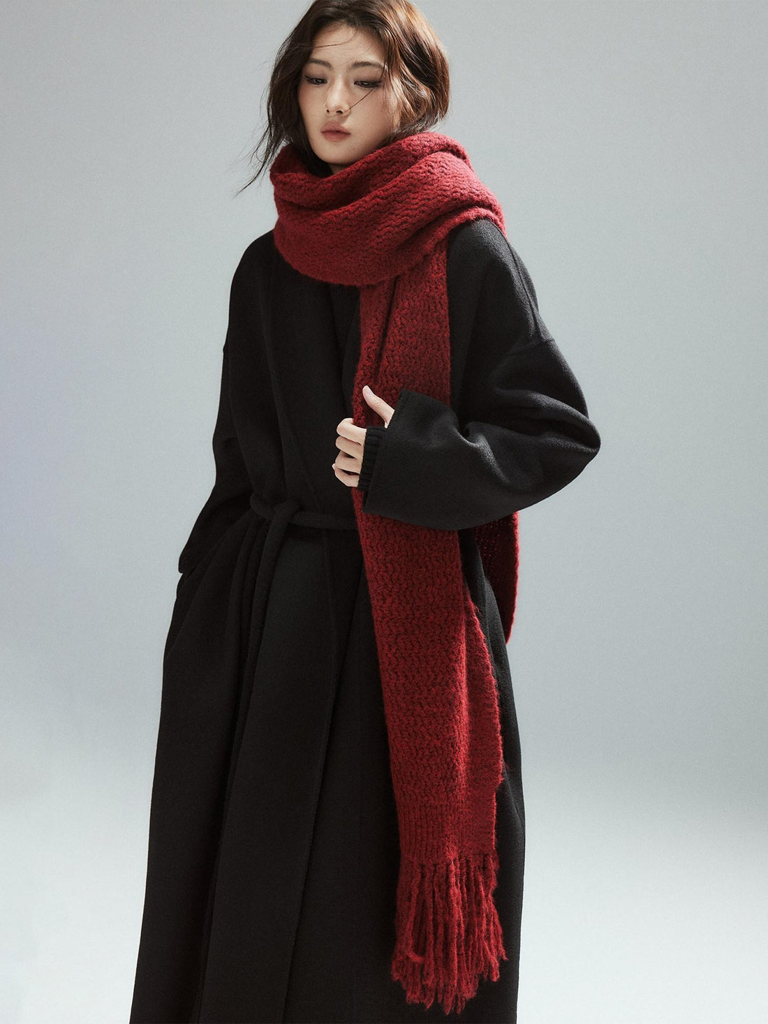 Low pixel Cozy Acrylic Wool Blend Korean Style Unisex Long Solid Red Decorative Scarves