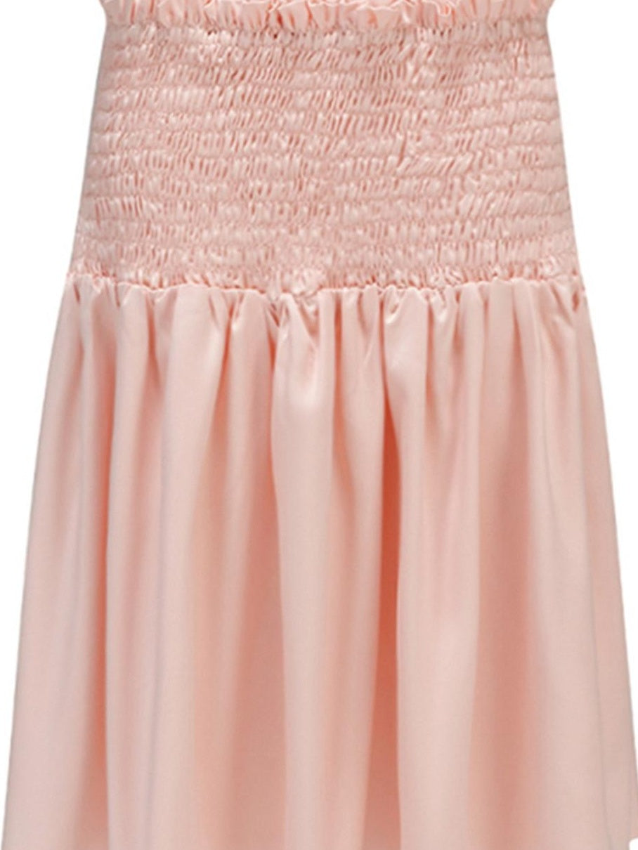 nit alcove High Stretch Ruffle Pleated Low Waist Casual Women Floral Pink Midi Skirts