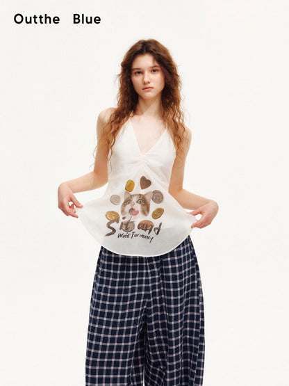 OuttheBlue Ivory Letter And Heart Print V-neck Women&
