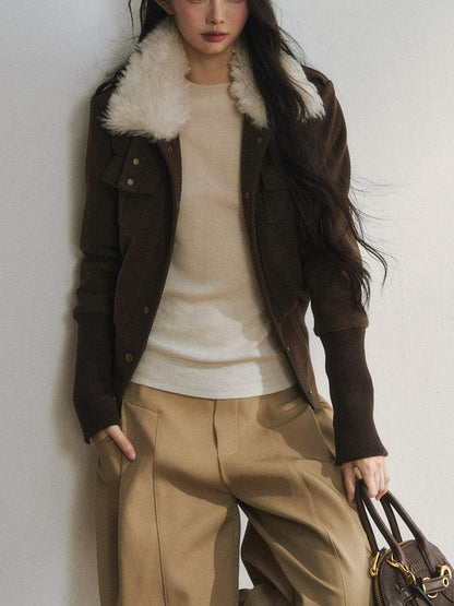 7Shiftin Slimming Casual Loose Fit Womens Brown Button Front Cropped Jackets