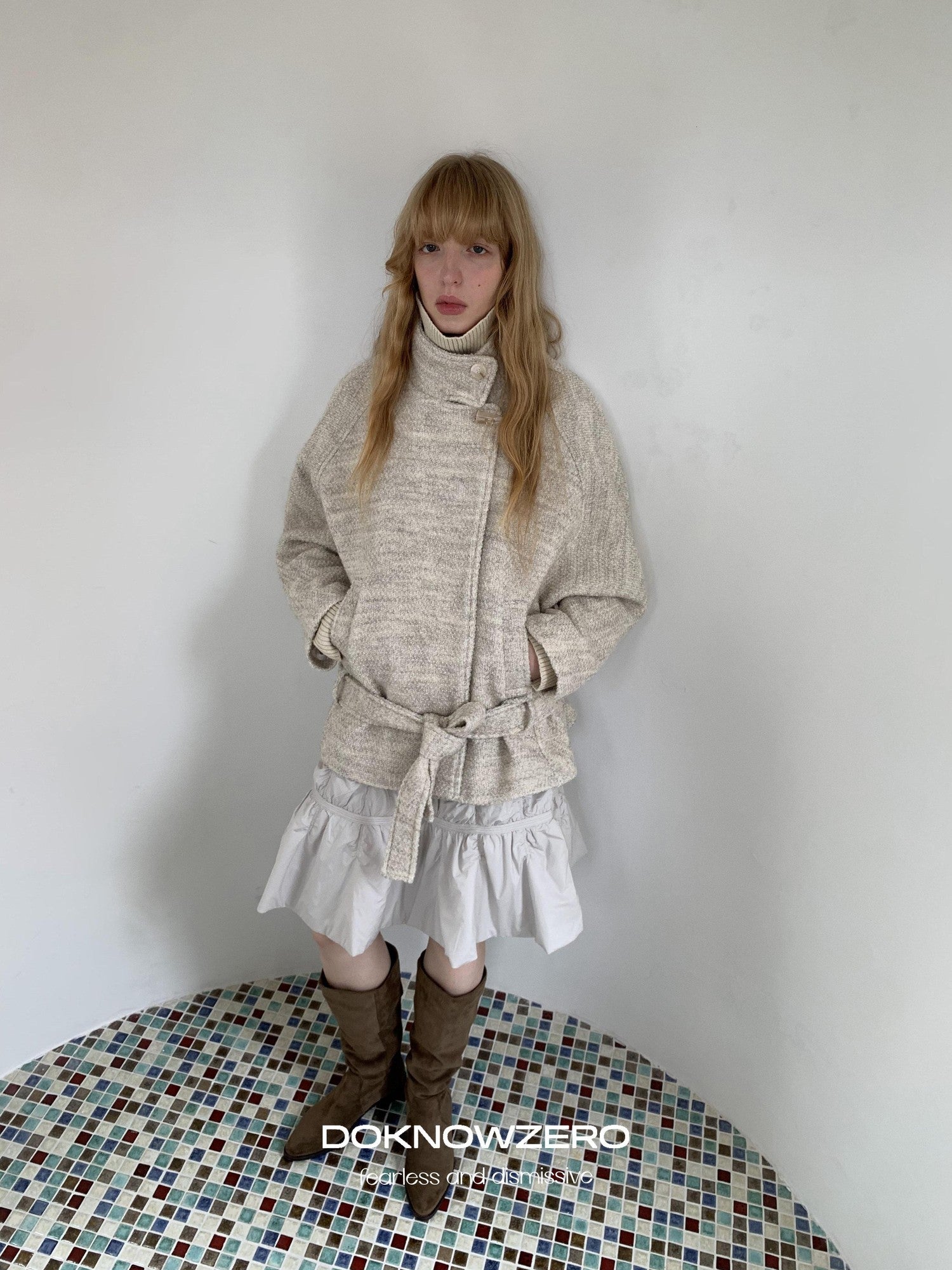 DKZ OFFICIAL Quilted Pleated Ruffle Mid Waist Loose Women&