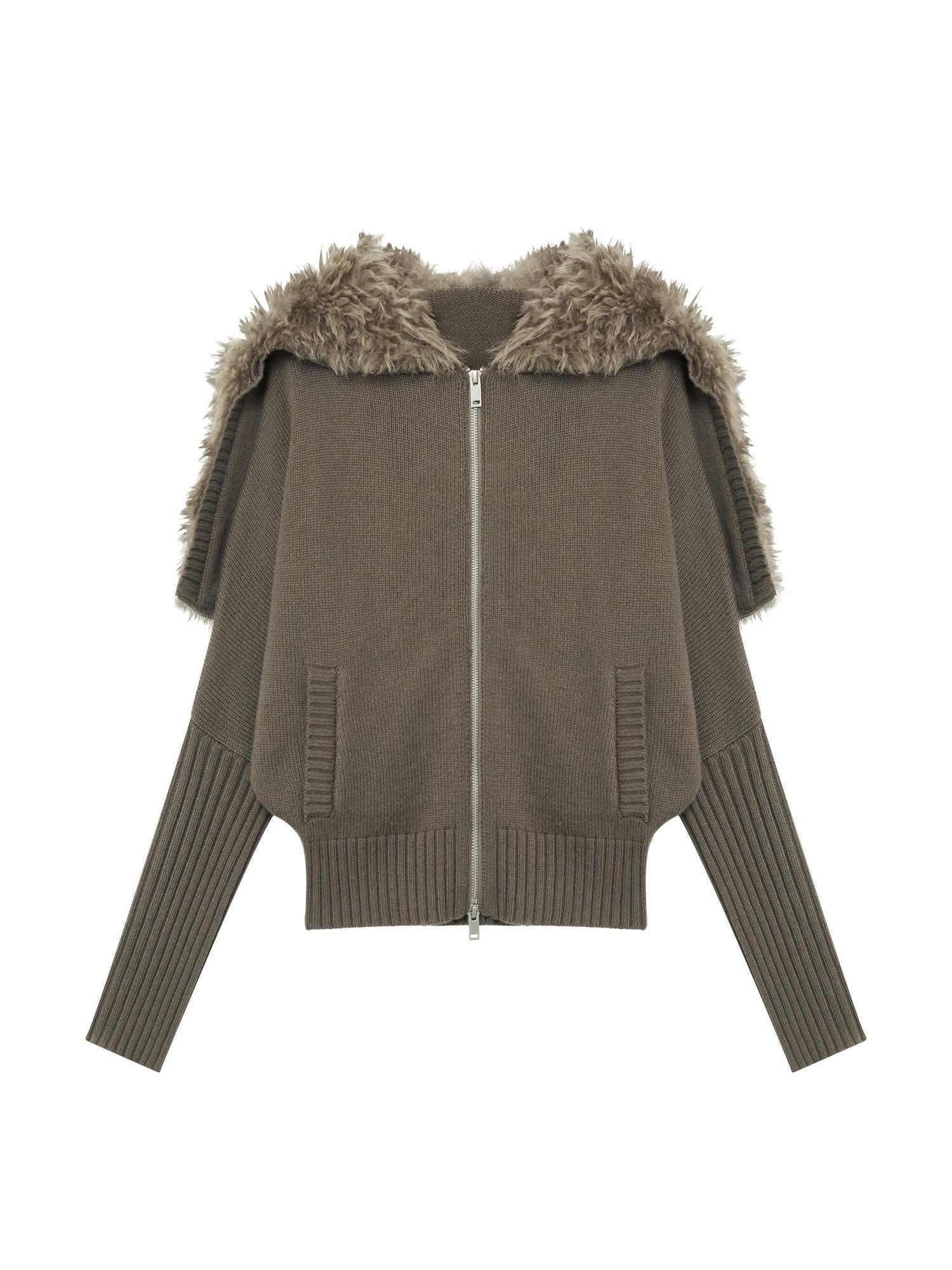 RUN TO THE FUTURE Soft Wool Blend Hooded Patchwork Vintage Loose Fit Zipper Knit Cardigans
