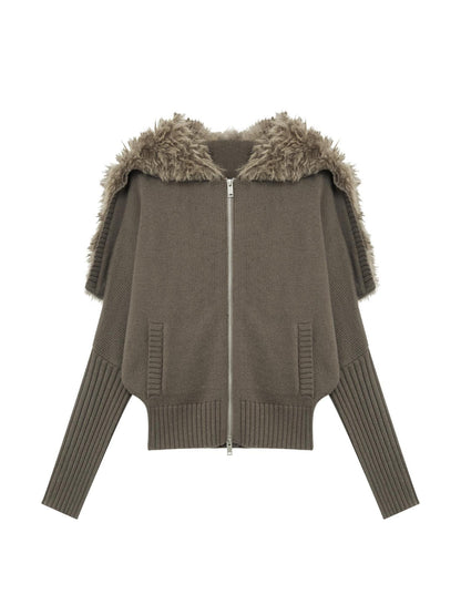 RUN TO THE FUTURE Soft Wool Blend Hooded Patchwork Vintage Loose Fit Zipper Knit Cardigans