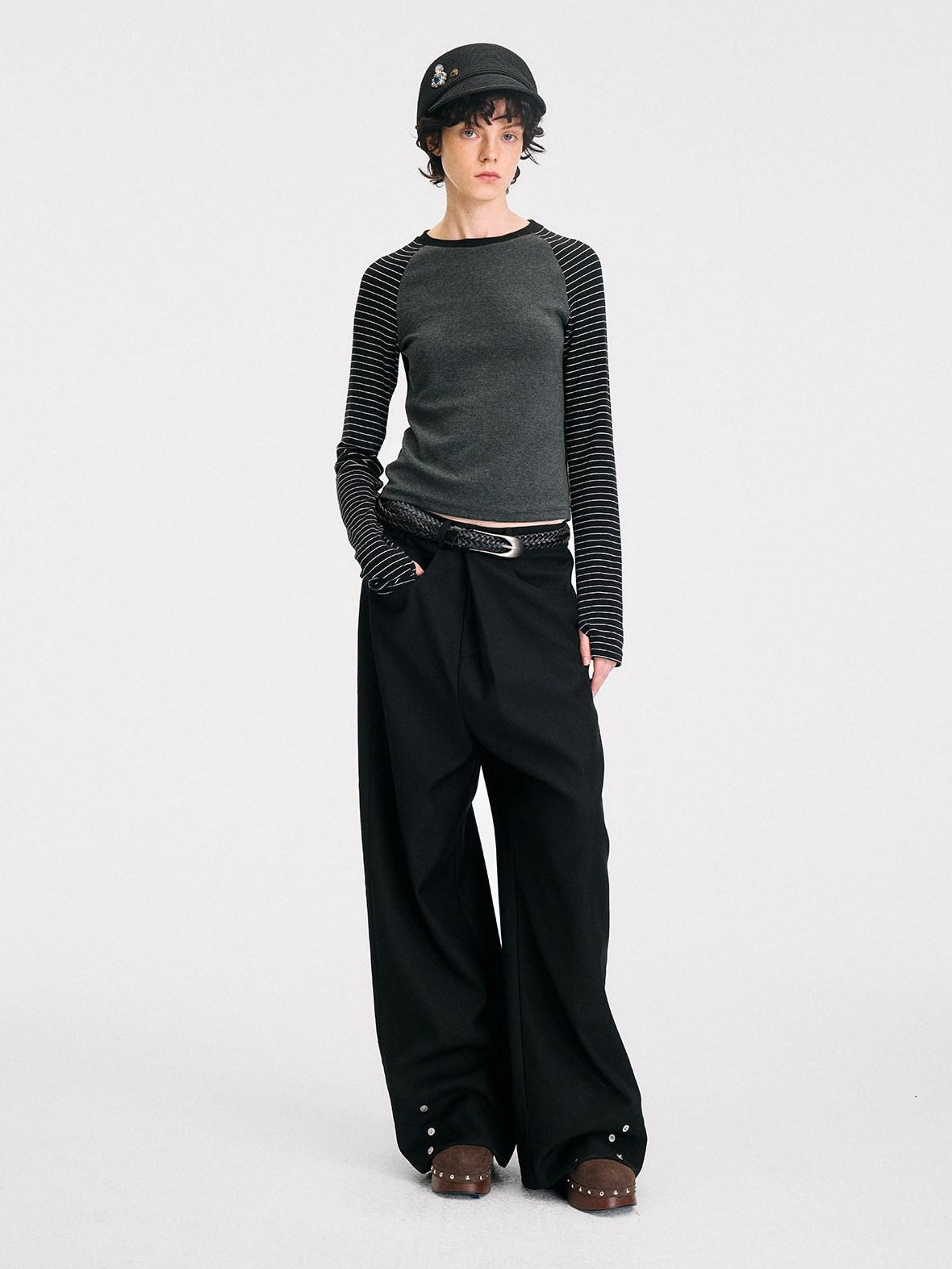 RUN TO THE FUTURE Comfortable Low Rise Minimalist Unisex Black Polyester Wide-Leg Pants