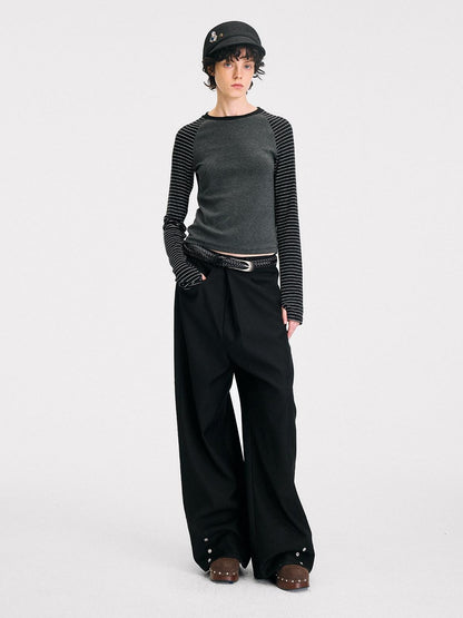 RUN TO THE FUTURE Comfortable Low Rise Minimalist Unisex Black Polyester Wide-Leg Pants