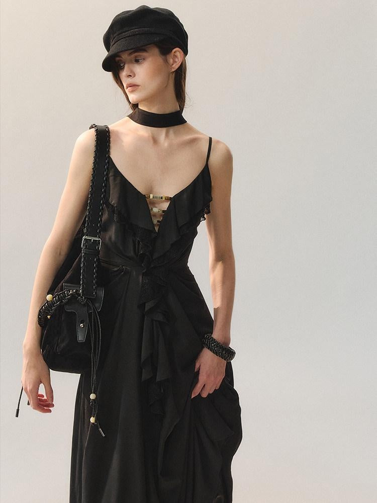 AnnoMundi Lace Cami Casual Shirt Dress Sleeveless City Women Polyester Slip Maxi Dresses