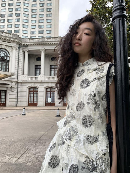 Dorydory Ivory Cutwork Stand Collar Asymmetric Hem Women&
