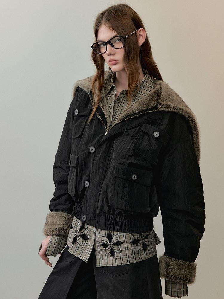 AnnoMundi Eco Friendly Oversized Utility Sailor Collar Women Zipper Khaki Casual Jackets