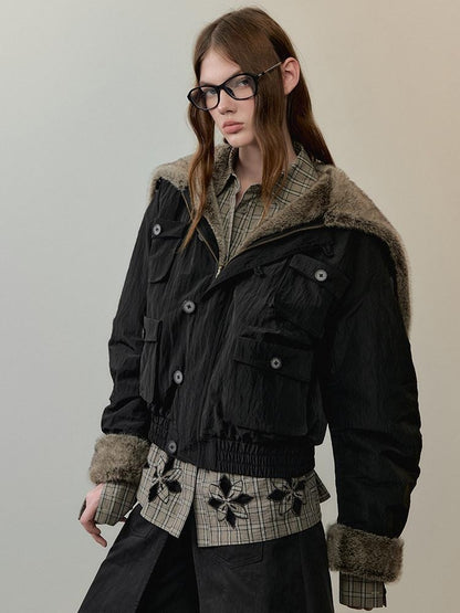 AnnoMundi Eco Friendly Oversized Utility Sailor Collar Women Zipper Khaki Casual Jackets