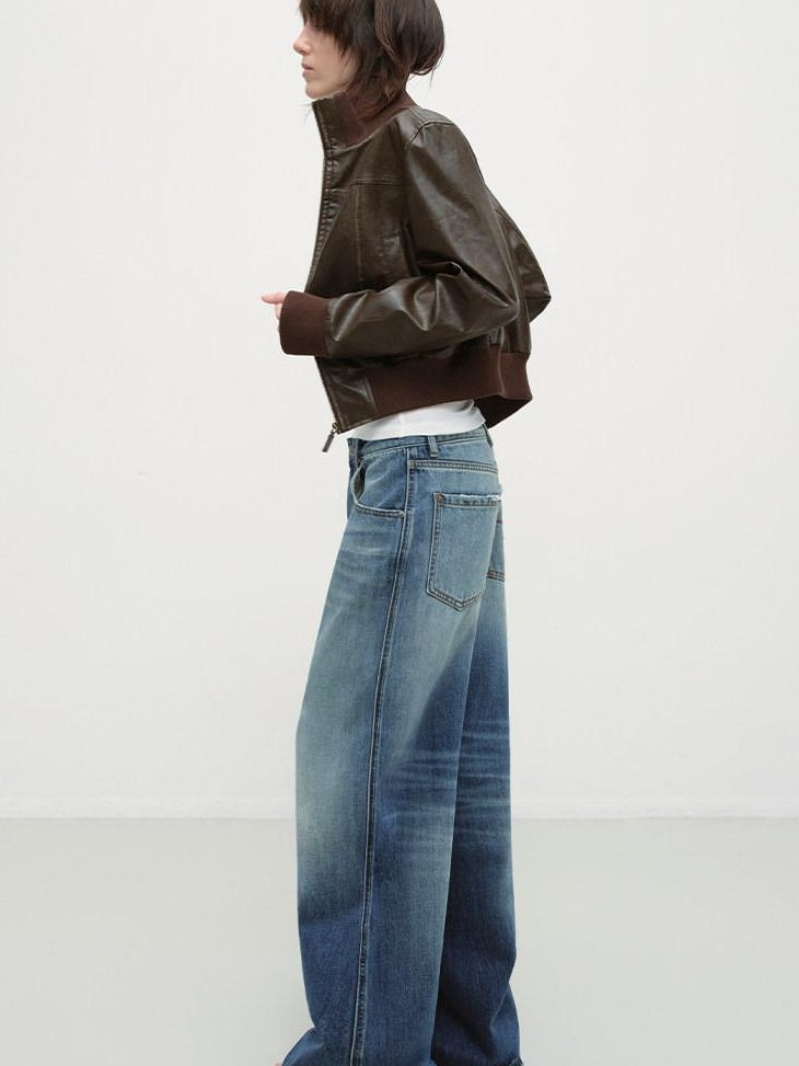 RUN TO THE FUTURE Durable Distressed Cotton Loose Fit Natural Waist Women Zip Fly Straight Jeans