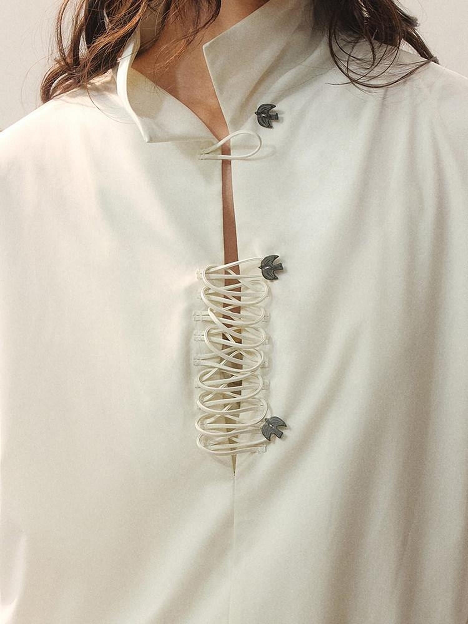 AnnoMundi Bamboo Blend Loose Fit Chinese Buttoned Long Sleeve Women Blouses
