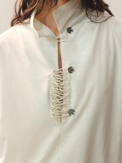 AnnoMundi Bamboo Blend Loose Fit Chinese Buttoned Long Sleeve Women Blouses