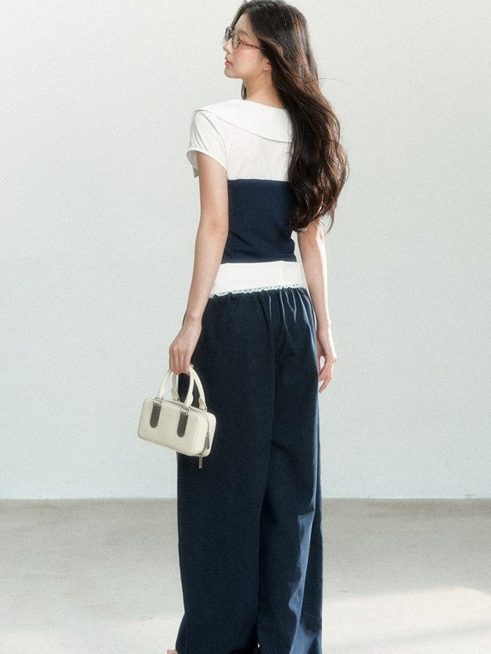 7Shiftin Soft Lyocell Cotton Relaxed Straight Drawstring Pockets Women Blue Sweatpants