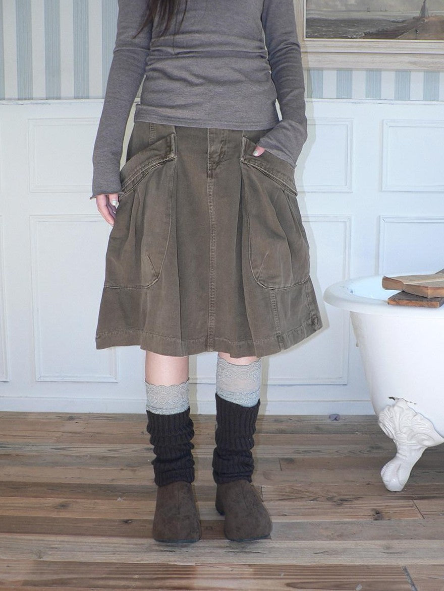 ang project Pleated Washed Distressed Pockets Vintage Women&
