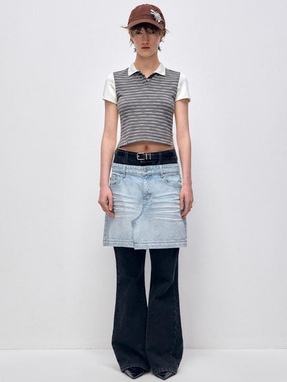 RUN TO THE FUTURE High Stretch Slim Fit Natural Waist Zipper Everyday Blue Black Denim Flare Jeans