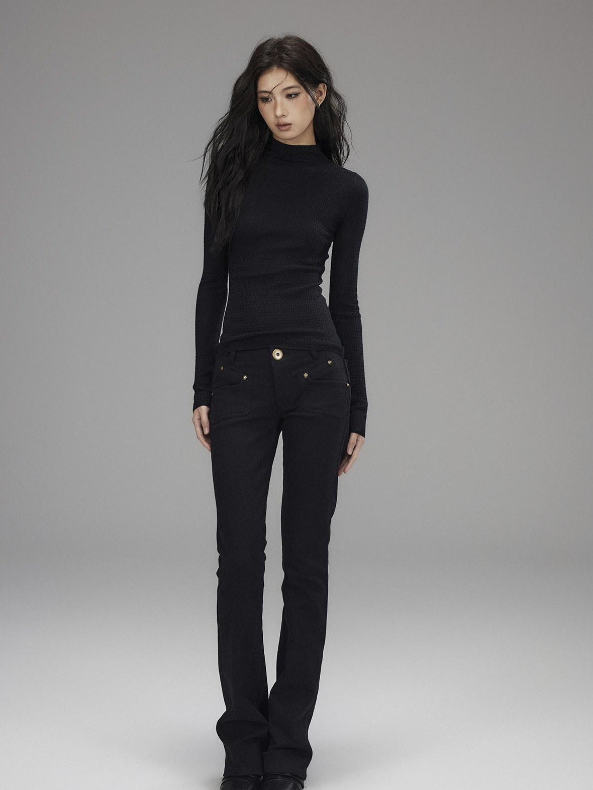 Low pixel Washed Black Low Rise Microstretch Street Tight Women Cotton Zip Straight Pants