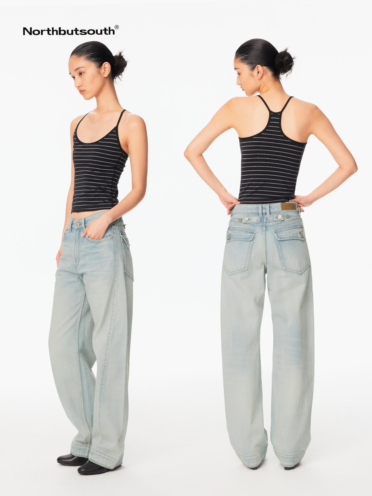Northbutsouth Light Wash Whisker Cocoon Mid Low Rise Women&