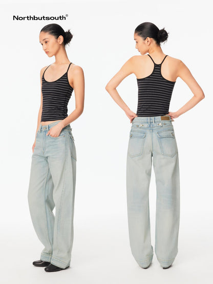 Northbutsouth Light Wash Whisker Cocoon Mid Low Rise Women&