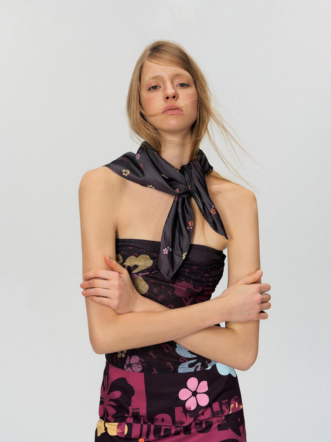The NeverMore Printed Slim Fit Cropped Original Design Deep Purple Chic Tube Tops