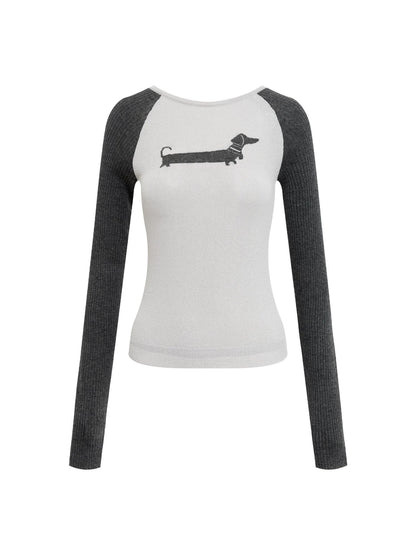 RUN TO THE FUTURE Breathable Thin Knit Slim Casual Raglan Women Outdoor Animal Crew Neck Crop Tops