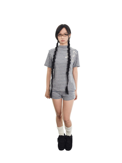 takeabreak Blue Grey Heather Striped Music Note Heat Transfer Women&