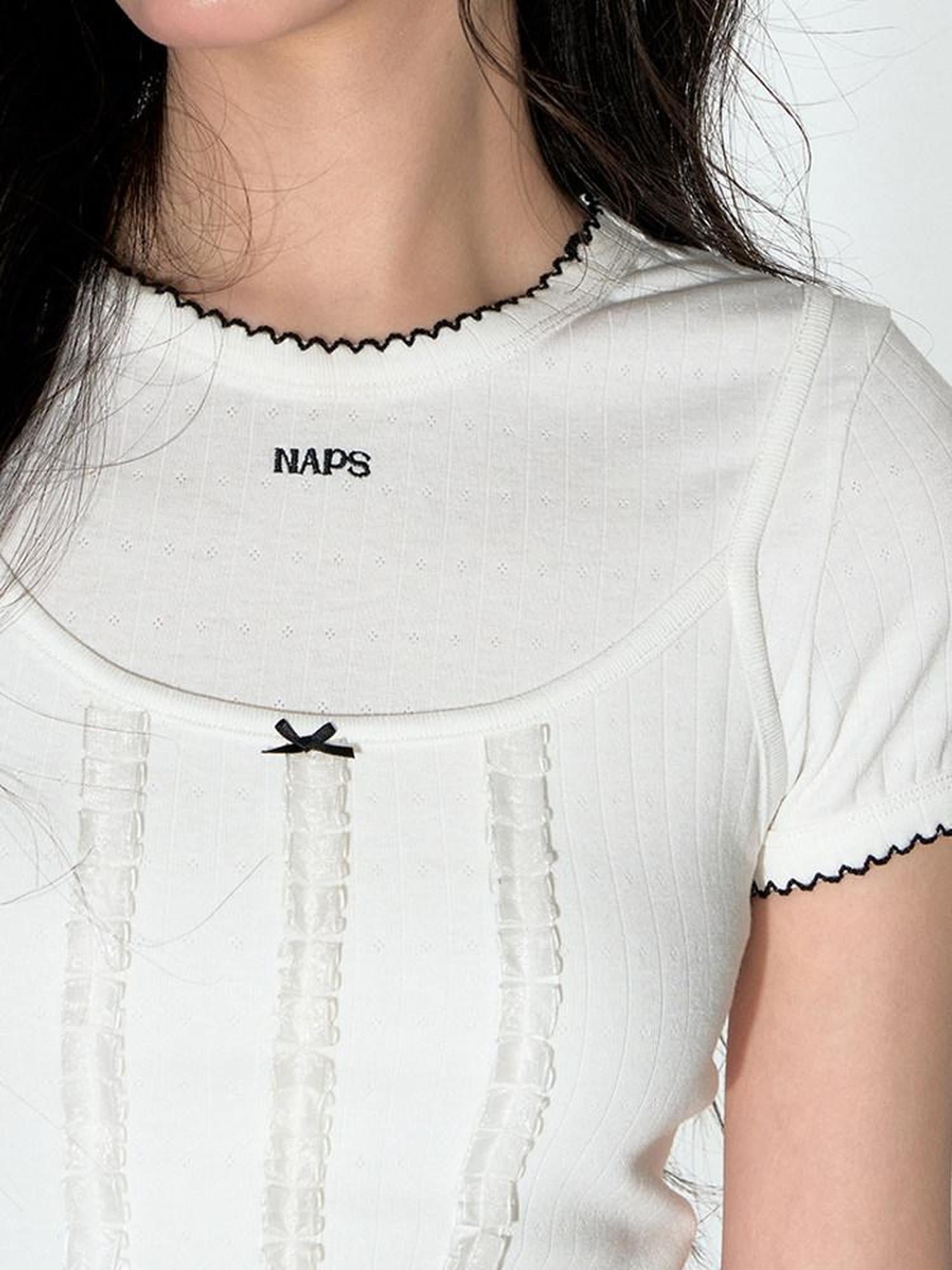 NAPSNAPS Layered Cropped Spliced Lace Trim Women&