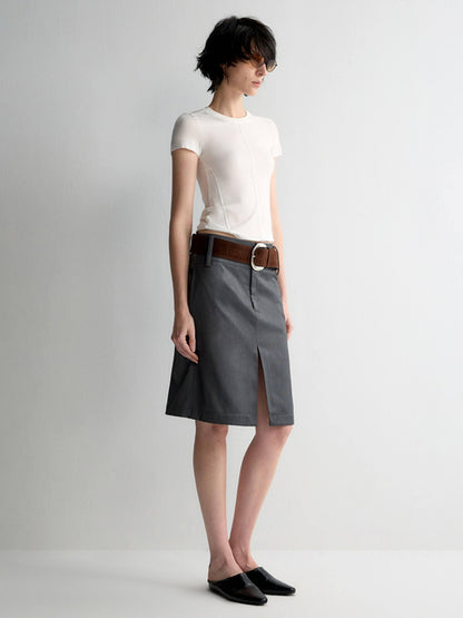 RUN TO THE FUTURE Lined Wool Blend Low Waist Pockets Vintage Office H Silhouette Midi Skirts