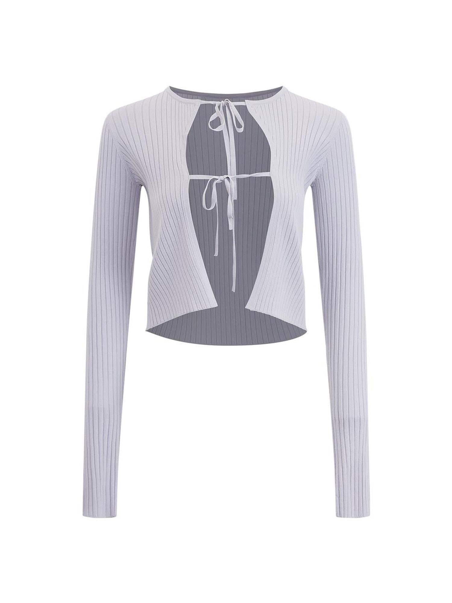 RUN TO THE FUTURE Tie Front Slim Fit Knit Bell Sleeve Cardigan Office Solid T Shirt Crop Tops