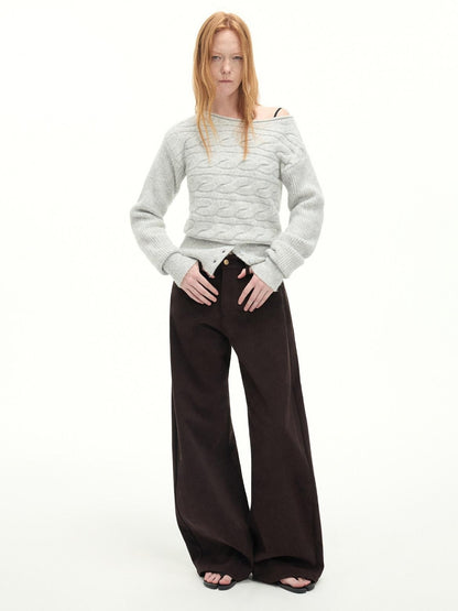 RUN TO THE FUTURE Casual Mid Low Waist Zip Fly Polyester Women Deep Brown Wide-Leg Pants