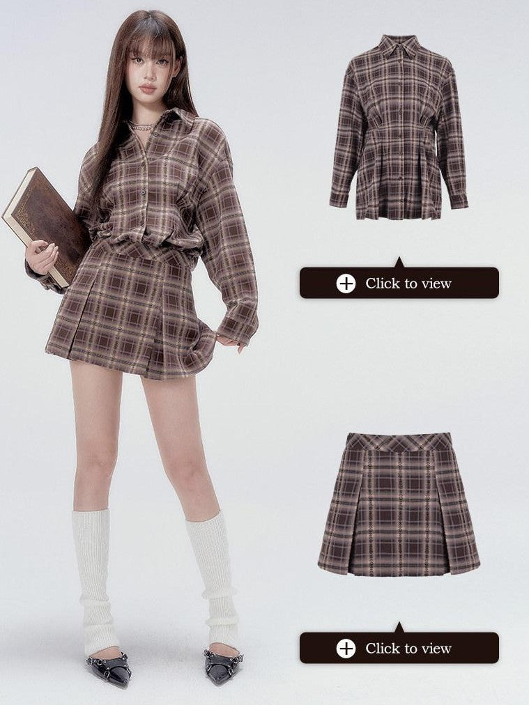 DKZ OFFICIAL Plaid Shirred Drop Shoulder Women&